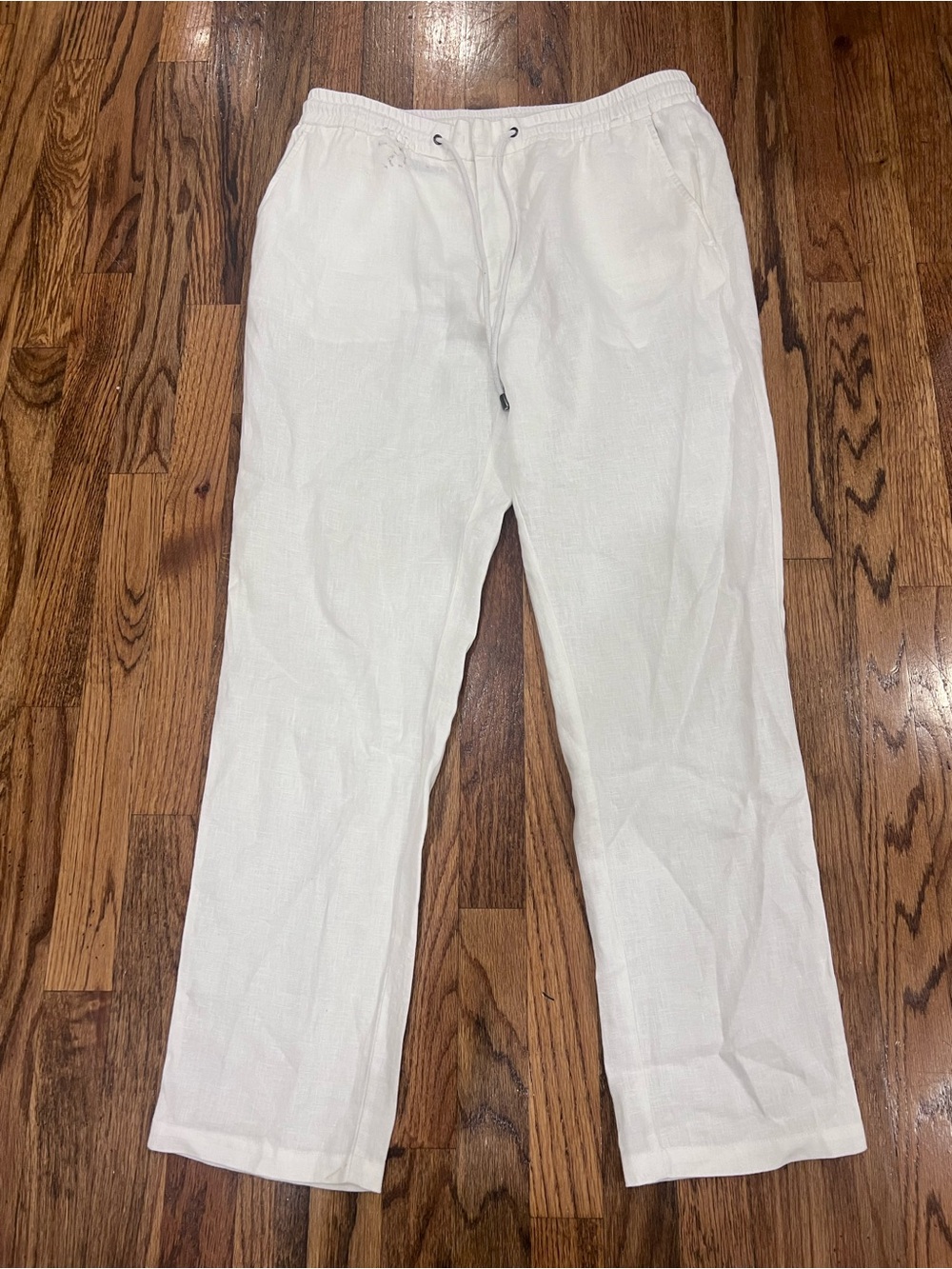 Sand Copenhagen Men’s Linen  Pants Straight Fit Drawstring White Size 36 X 31